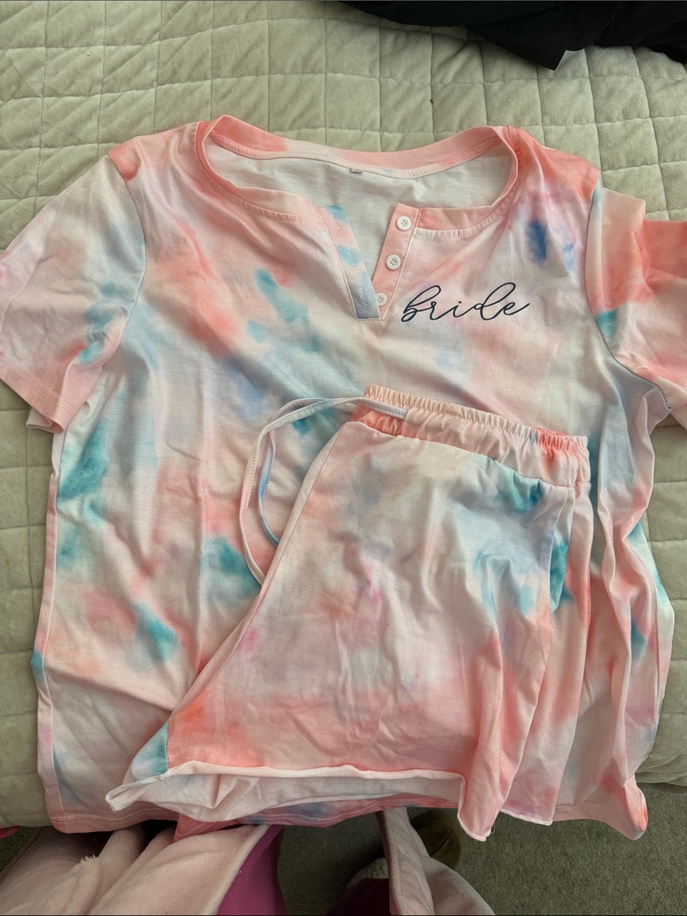 Bride Tie-Dye Short Sleeve Pajama Set - Pink & Blue